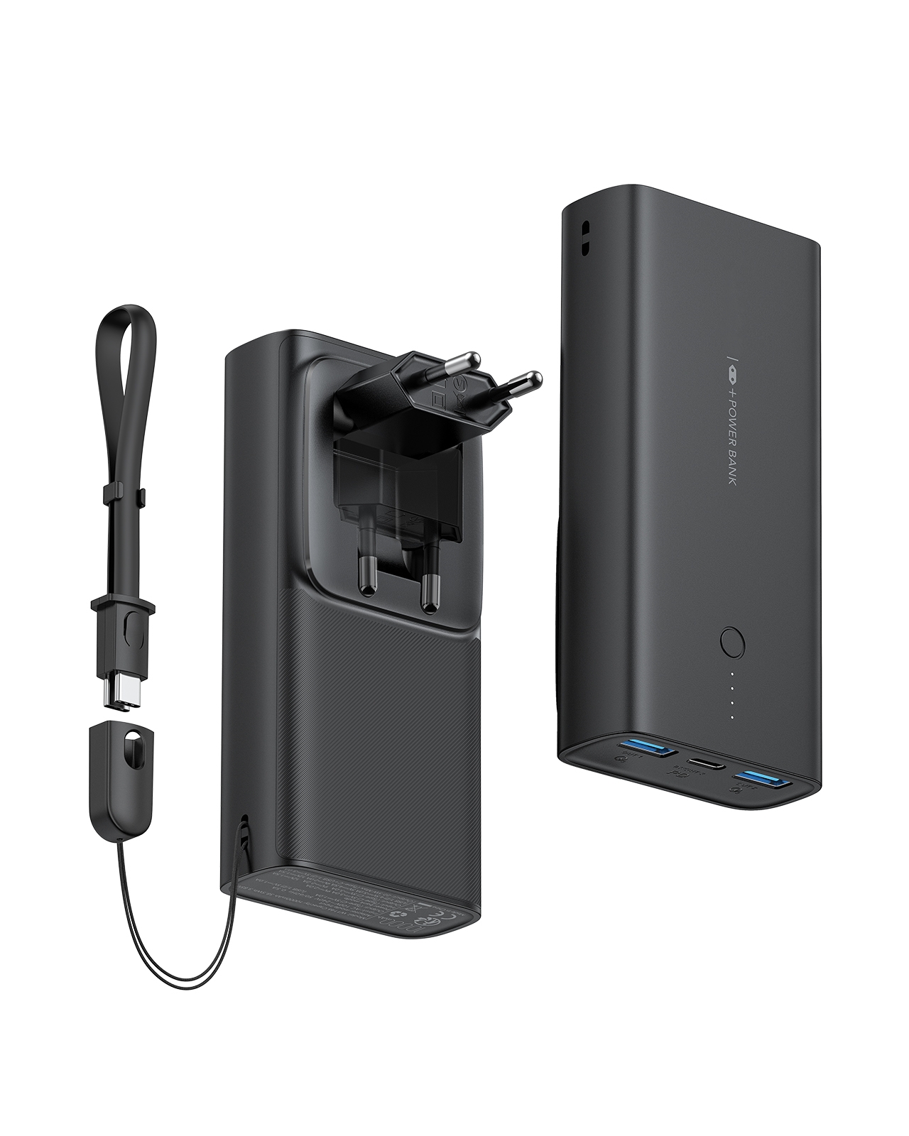 10000mAh Portable Power Bank with Built-in Wall Plug