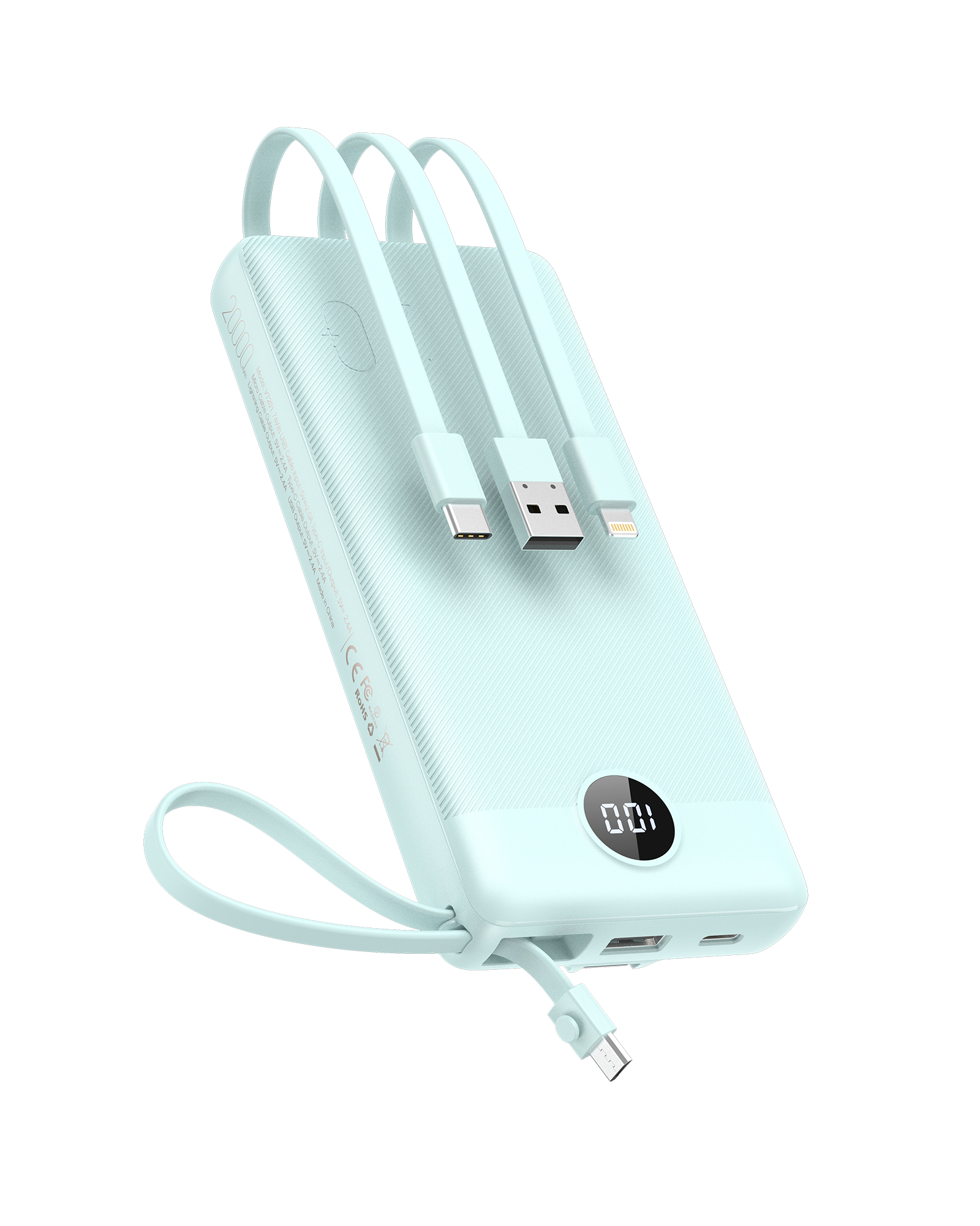 20000mAh Multi-Cable Portable Charger with LED Display