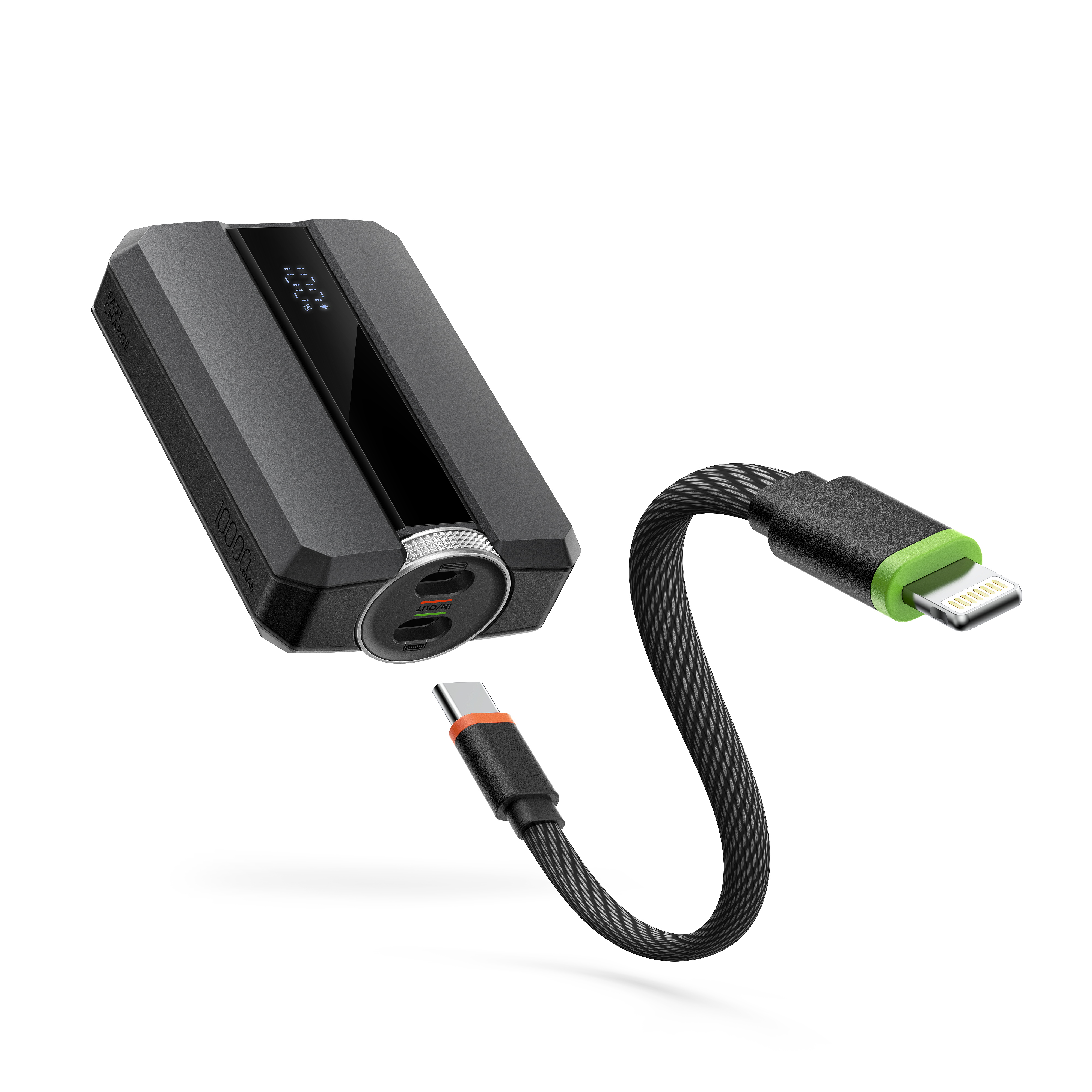 10000mAh Dual-Port Power Bank with Built-in Cables