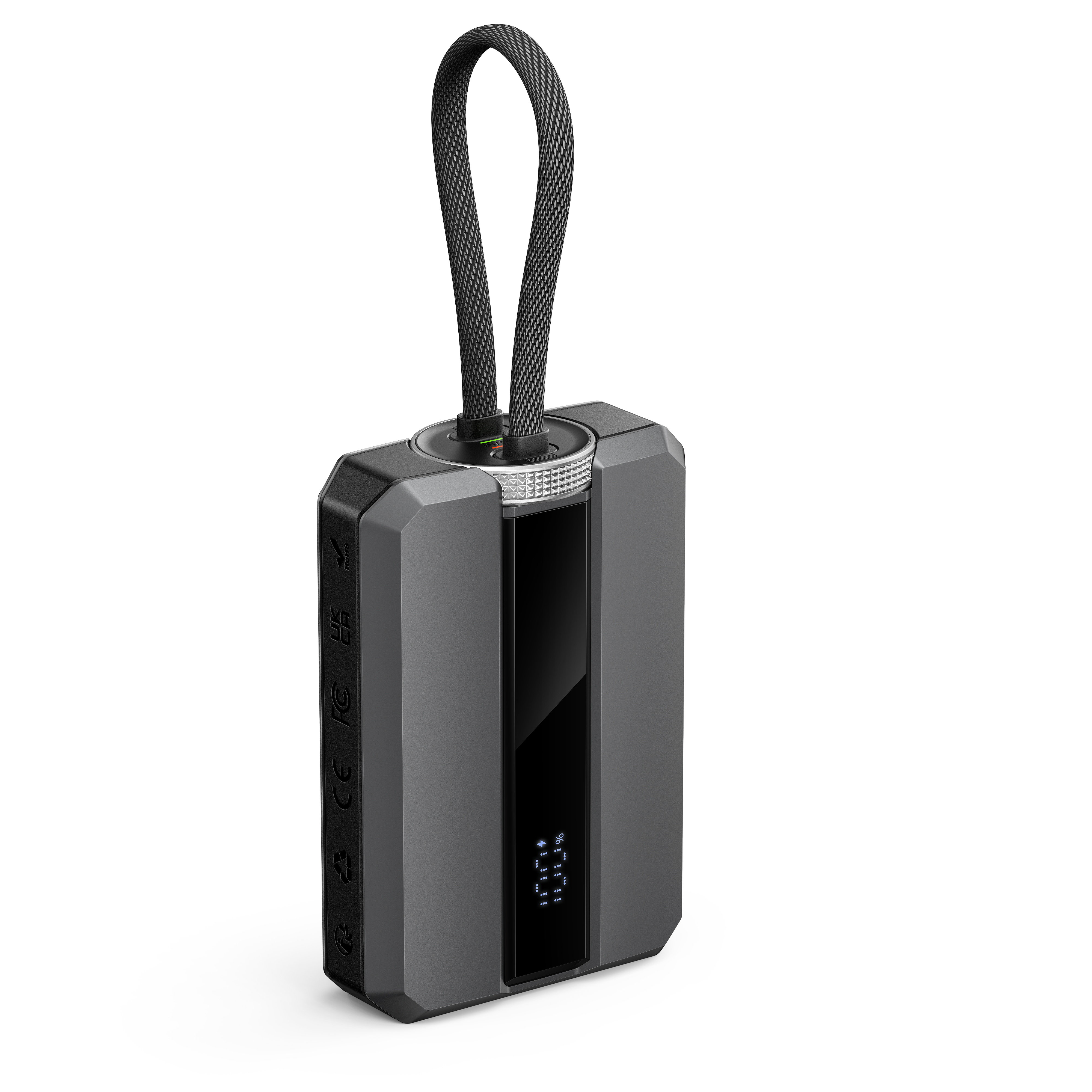 10000mAh Dual-Port Power Bank with Built-in Cables