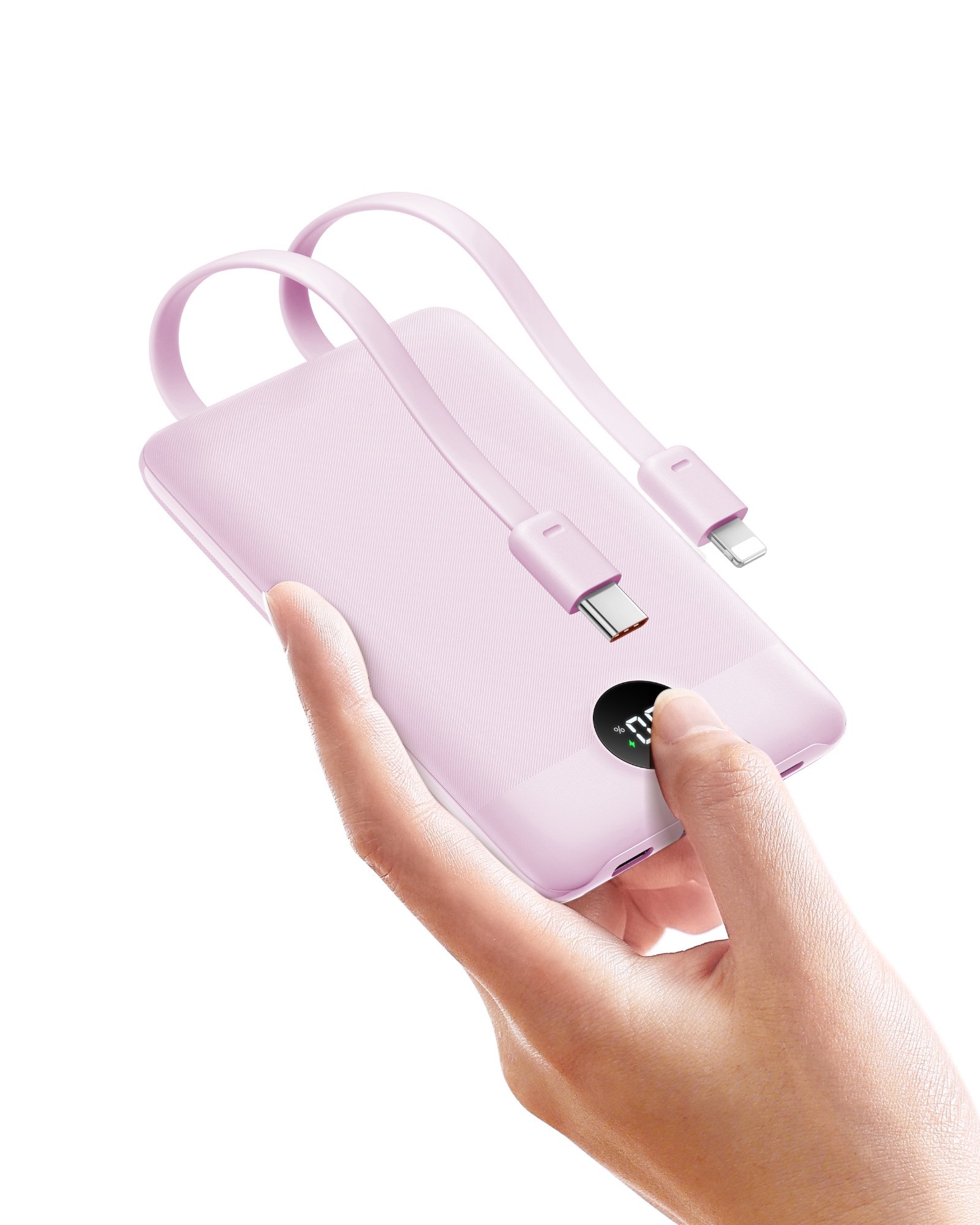 10000mAh  Power Bank with 2 Built-in Cable and LED Display