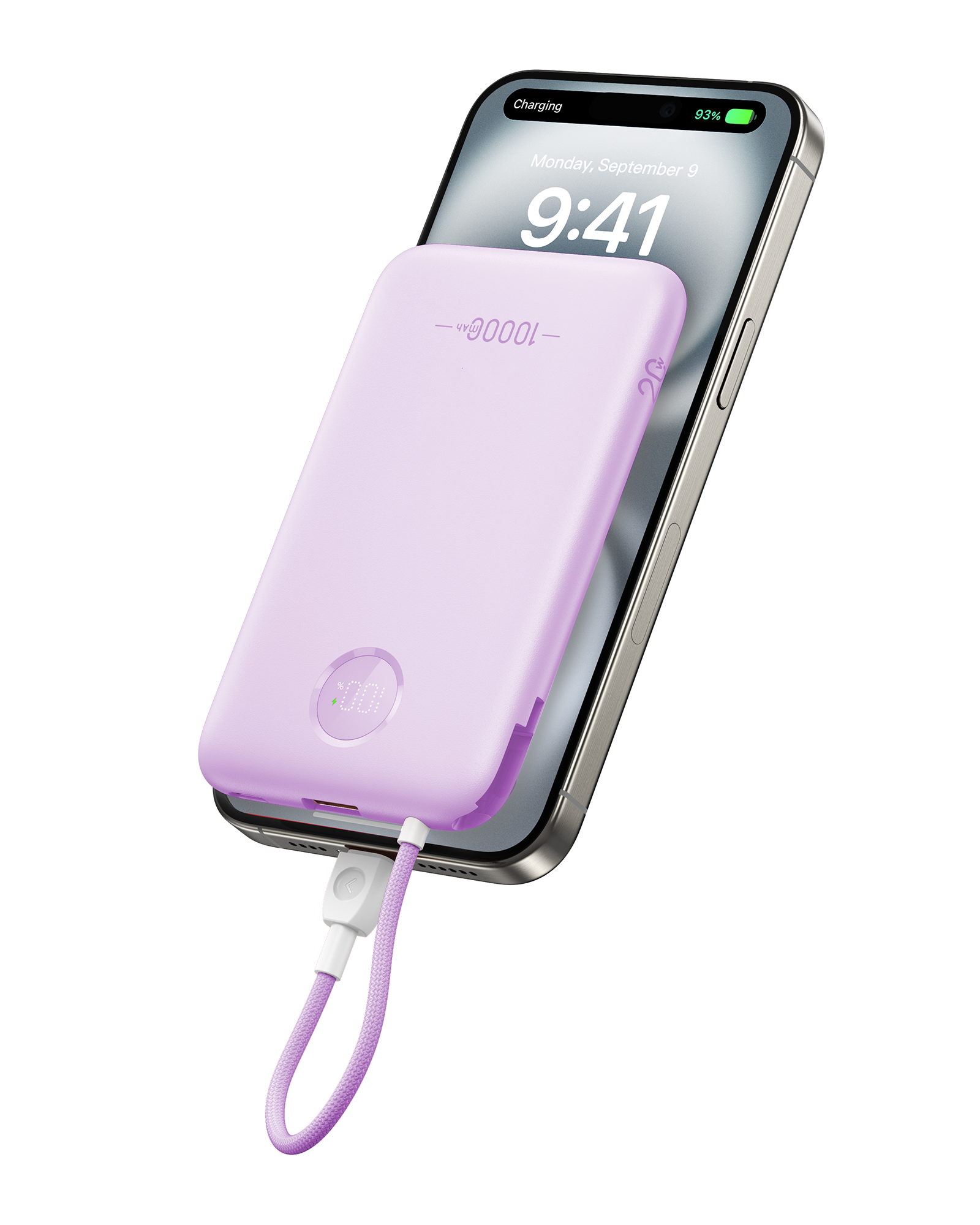 10000mAh Ultra Slim Power Bank with Built-in Cable