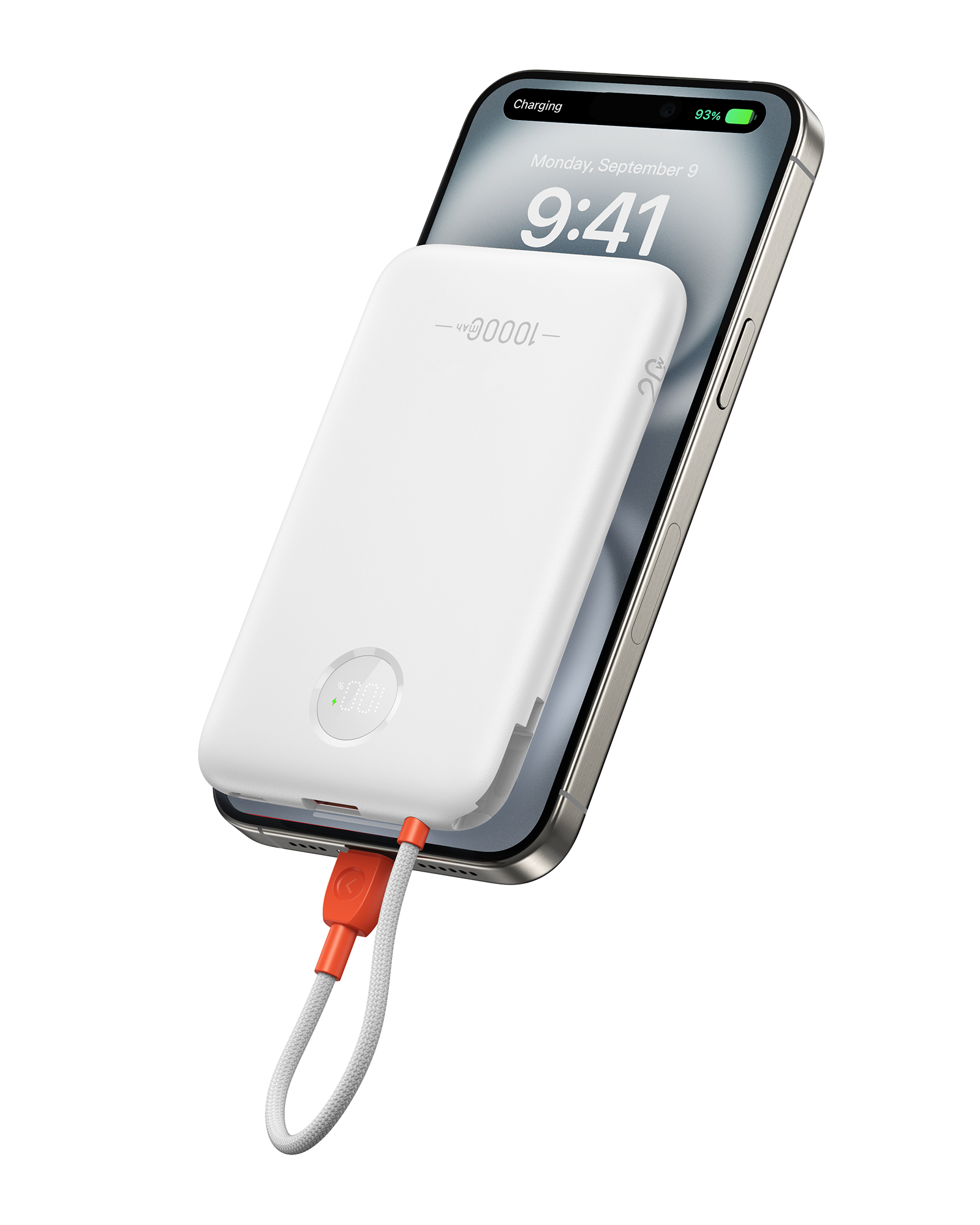 10000mAh Ultra Slim Power Bank with Built-in Cable